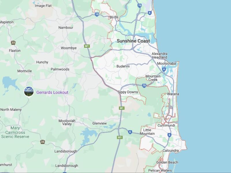 Map showing Refined Plumbing Sunshine Coast service are extending from Caloundra up to Noosa QLD