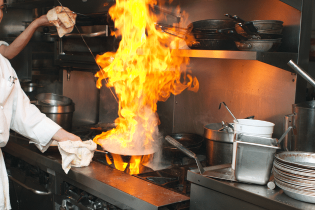 gas fire in kitchen
